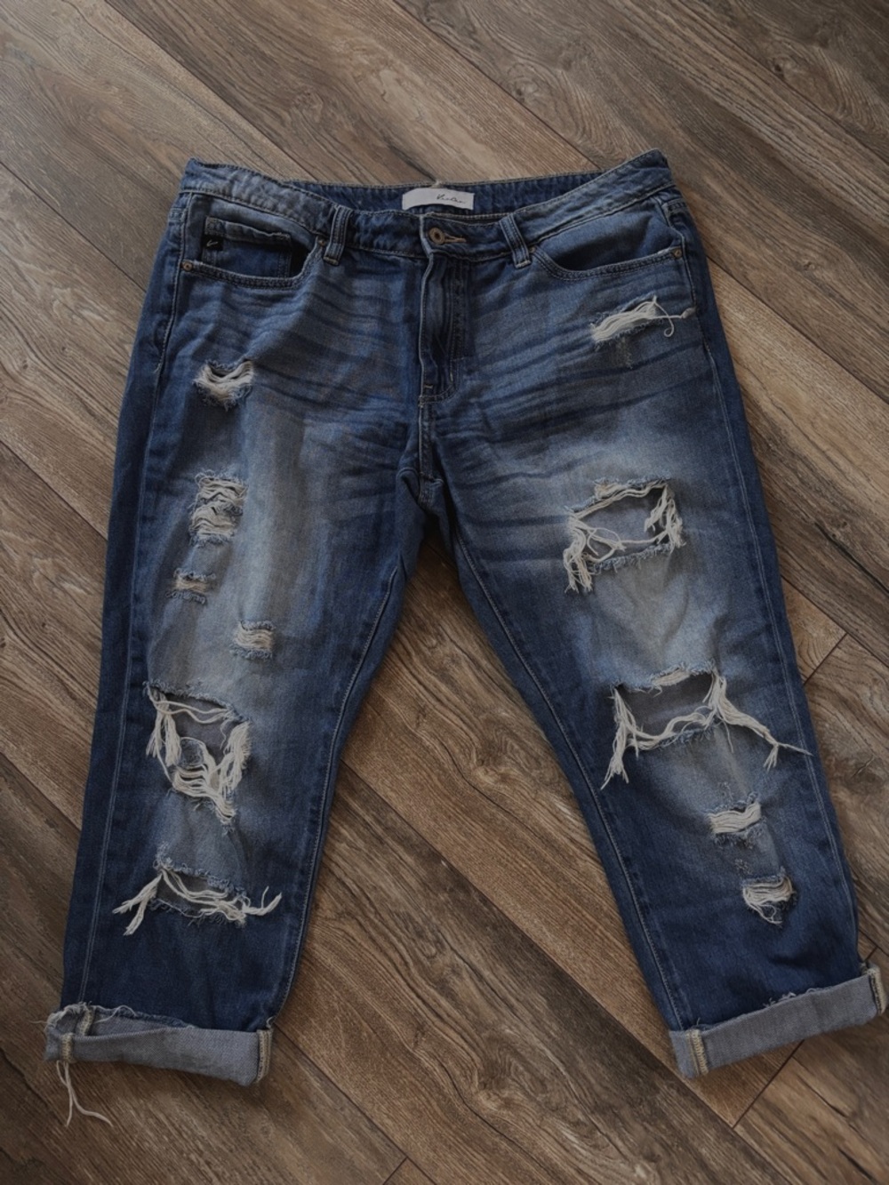 KanCan Dark Blue Distressed Boyfriend Jeans